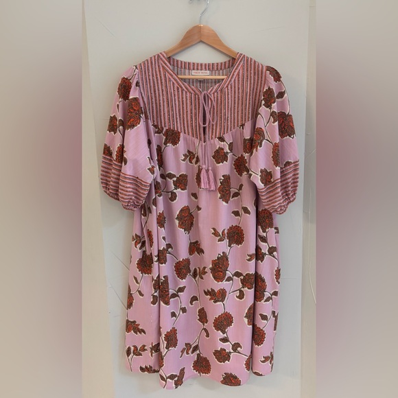 Knox Rose Pink Floral Dress Puff Sleeve with Tassel Detail - Picture 2 of 9